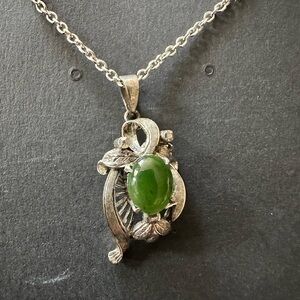 Silver Pendant Necklace with Green Stone